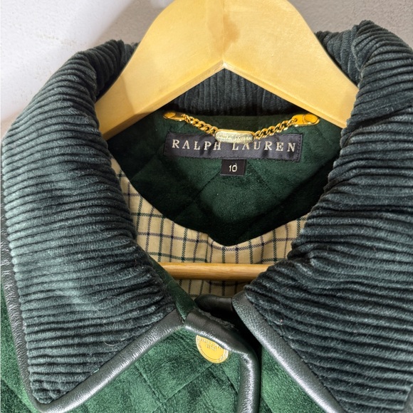Vintage USA Ralph Lauren Green Quilted Suede Field Jacket Size 10 - Picture 3 of 12